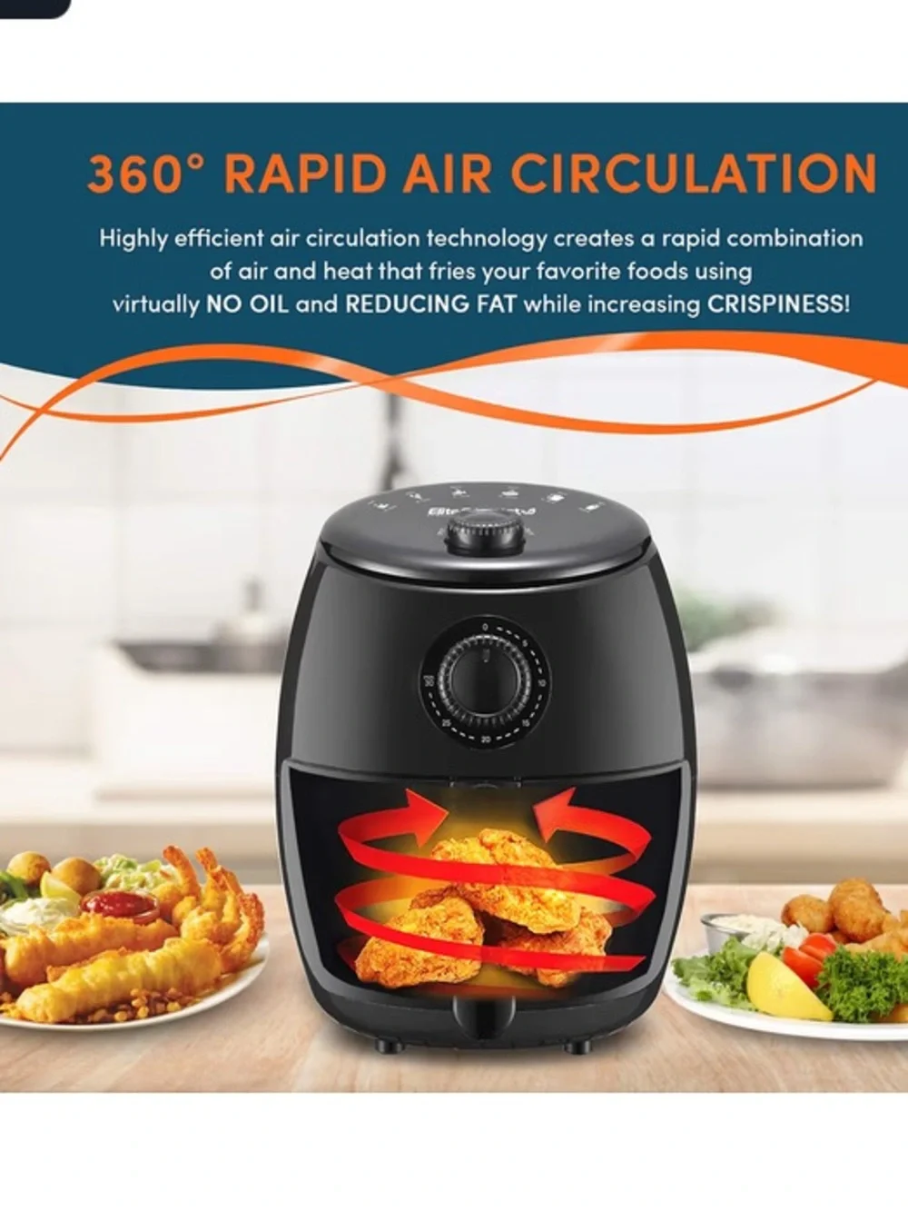 Black Air Fryer with Adjustable Timer